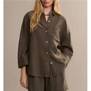 Jenni Kayne Women's Dark Moss Linen Logan Shirt Size S